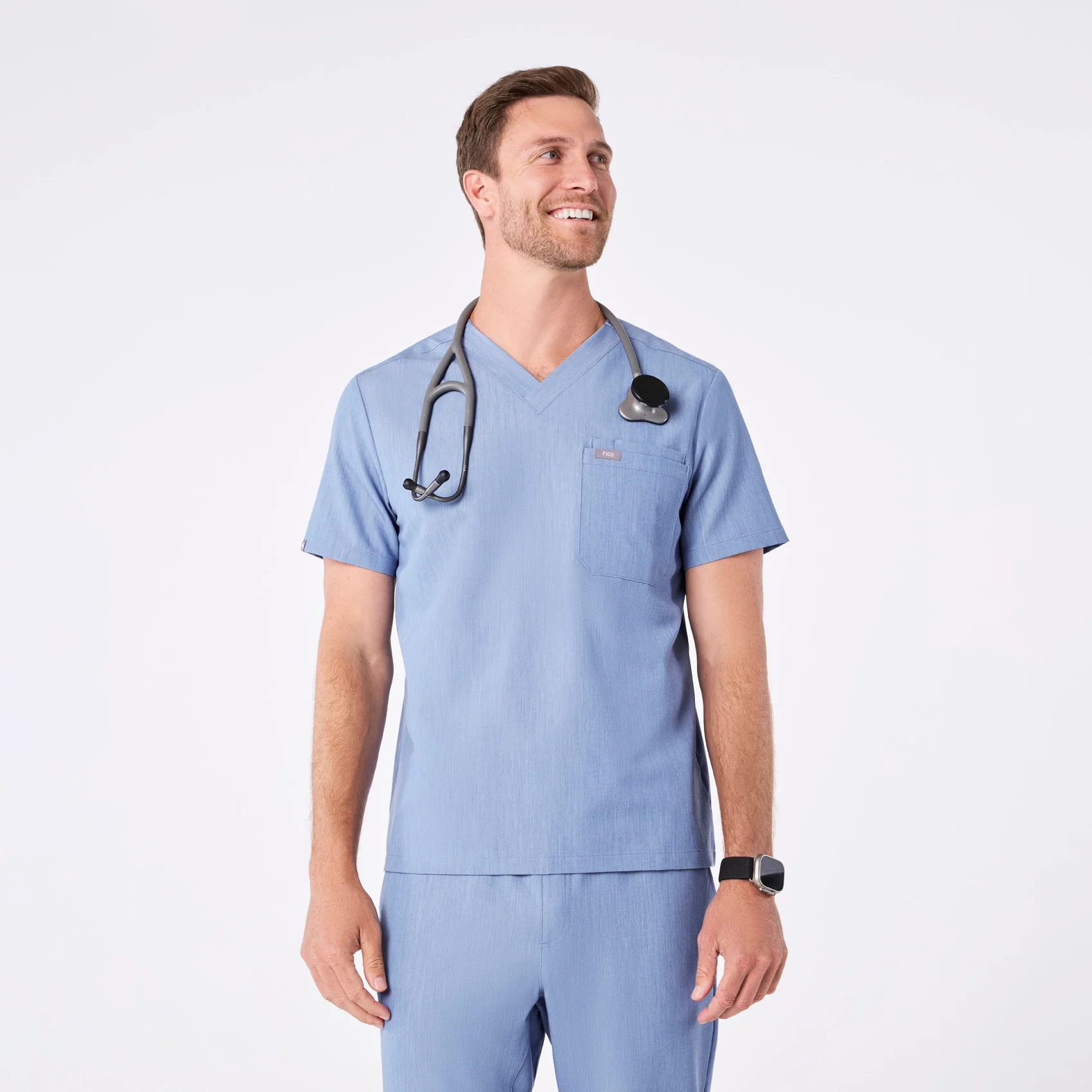 men's Heather Indigo Leon - Three-Pocket Scrub Top™