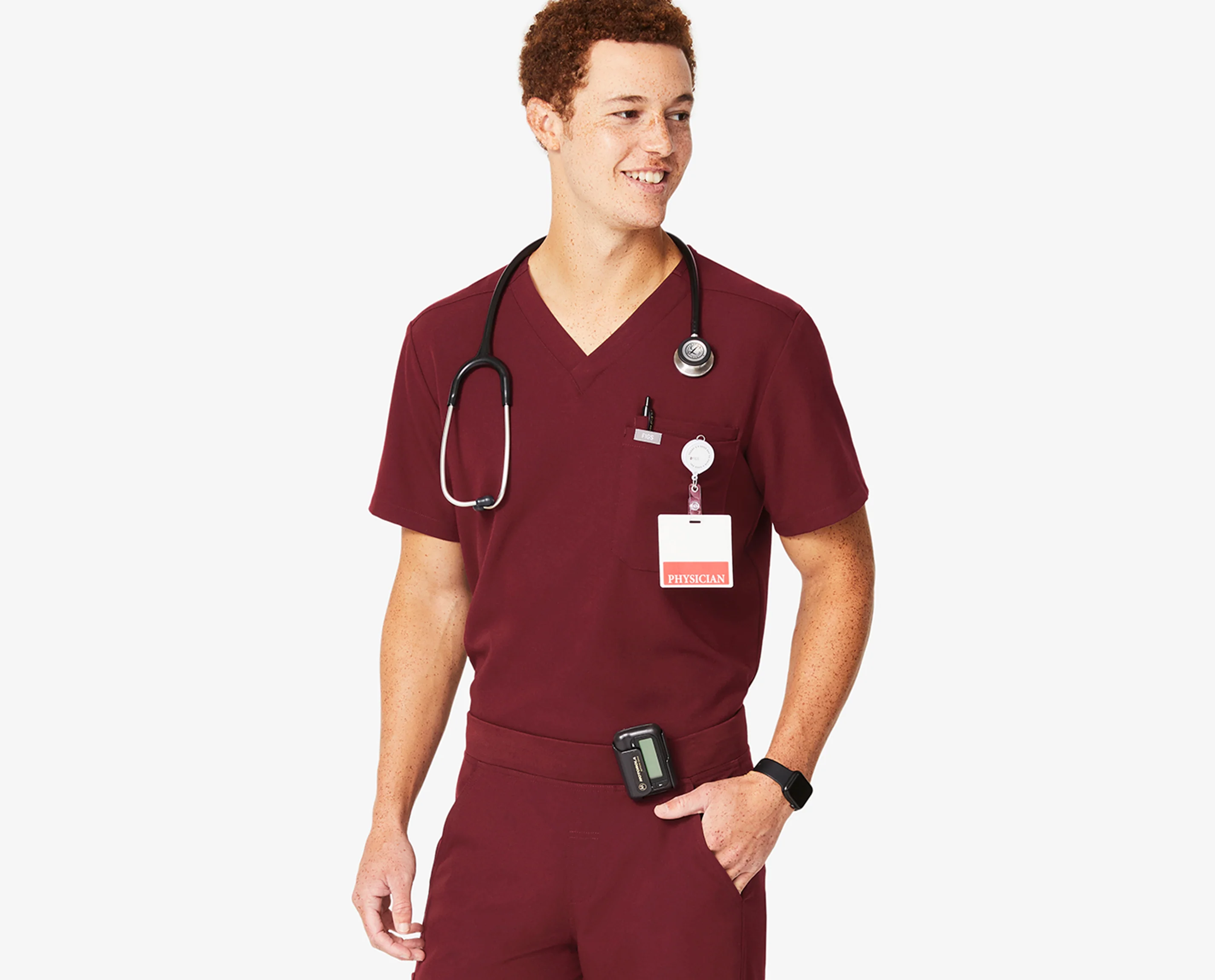 Men's Burgundy Leon™ - Three-Pocket Scrub Top - Image 10