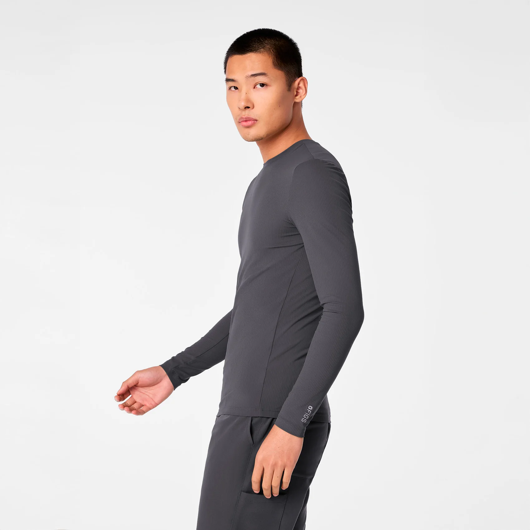 men's Charcoal Ribbed - Longsleeve Underscrub - Image 4