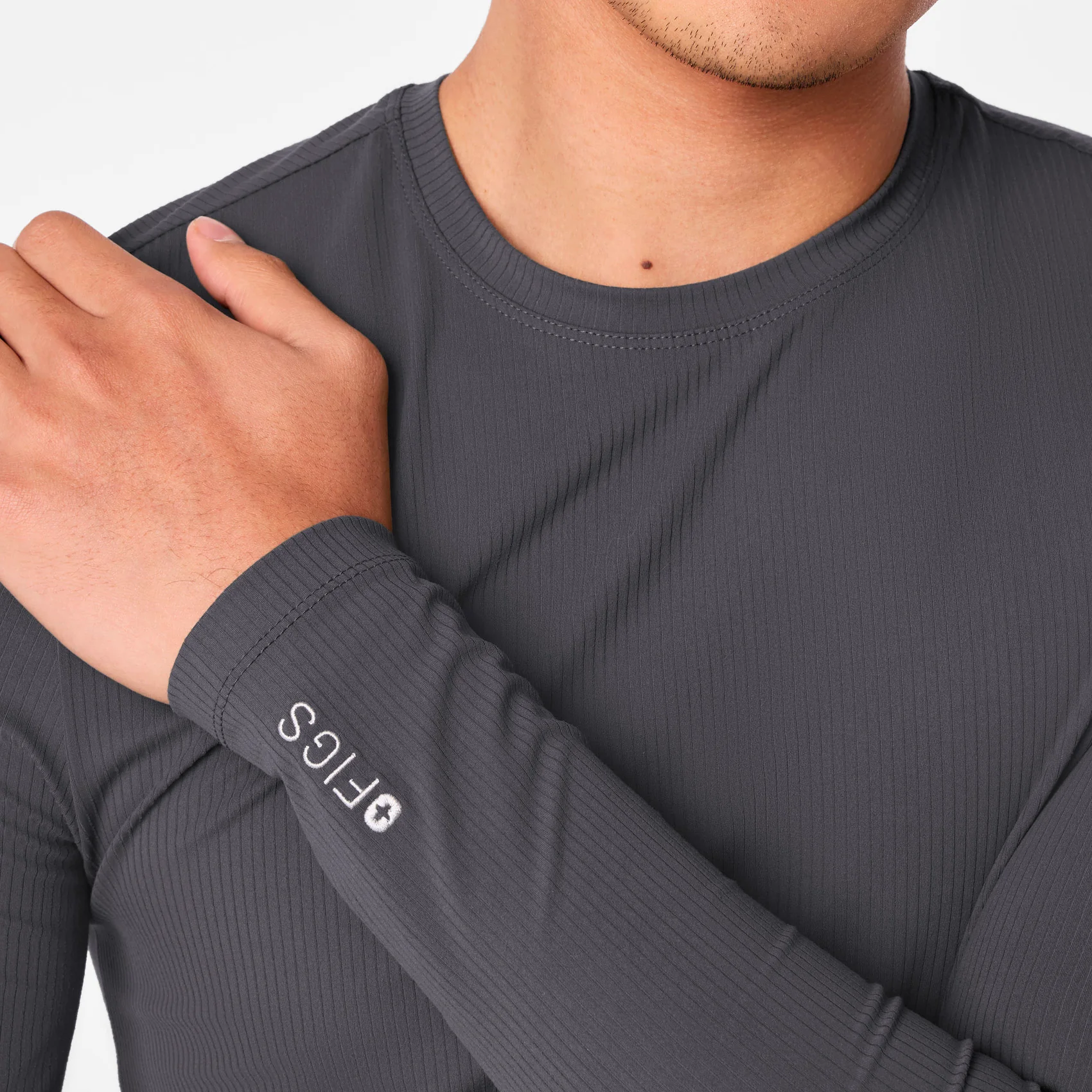 men's Charcoal Ribbed - Longsleeve Underscrub - Image 6