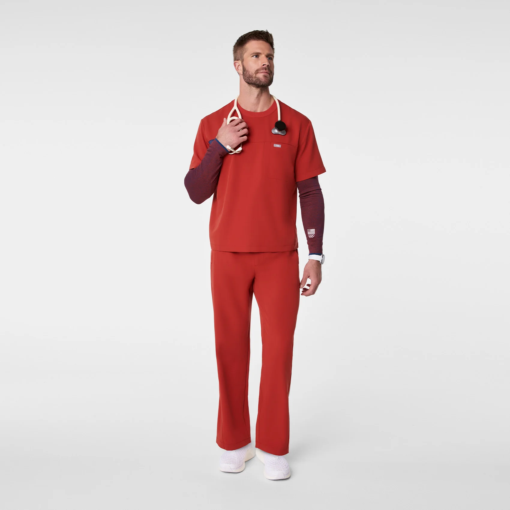men's Team USA Red FIGS x Team USA Relaxed Crewneck - Scrub Top - Image 2