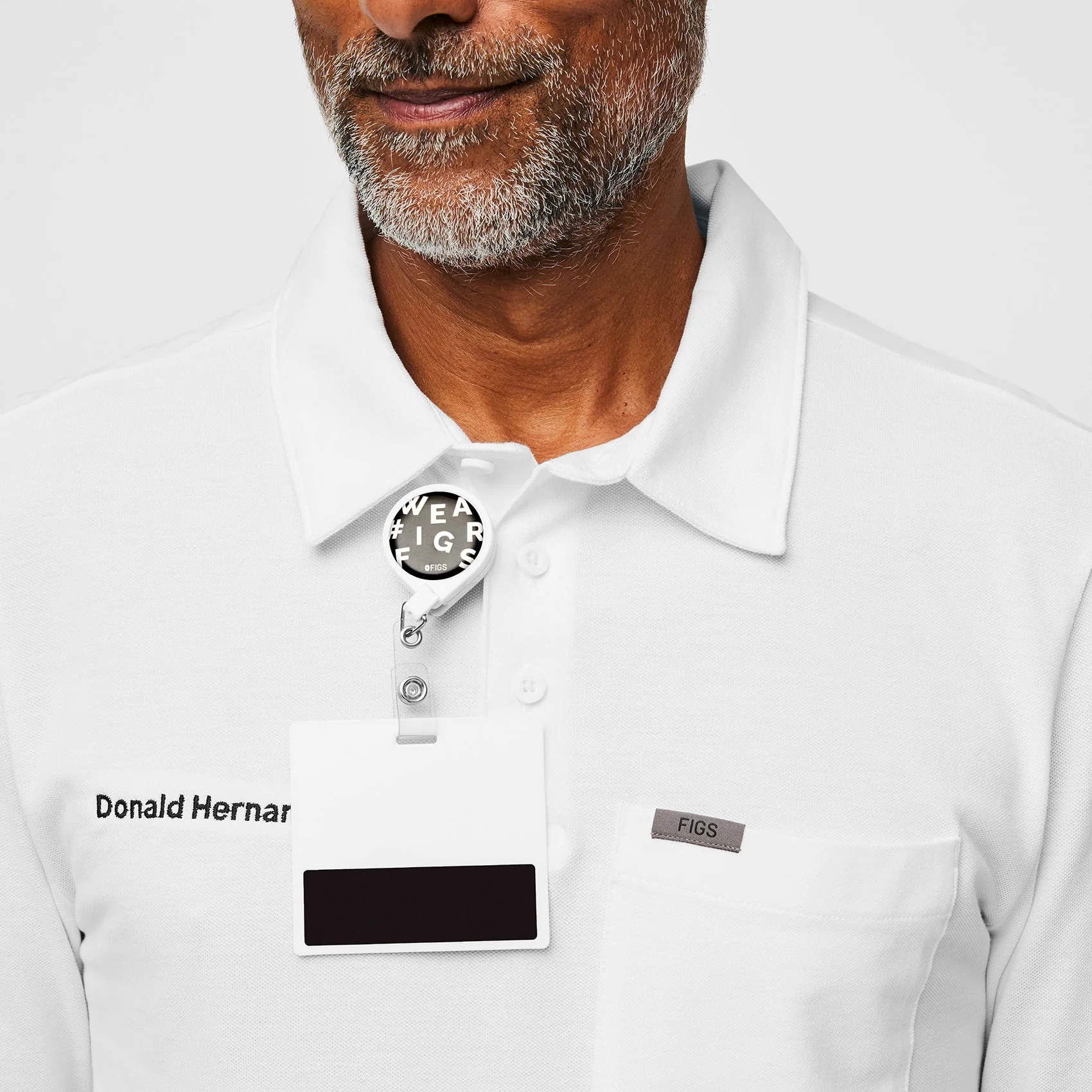 men's White Technical Pique - Slim Longsleeve ScrubPolo™ - Image 3
