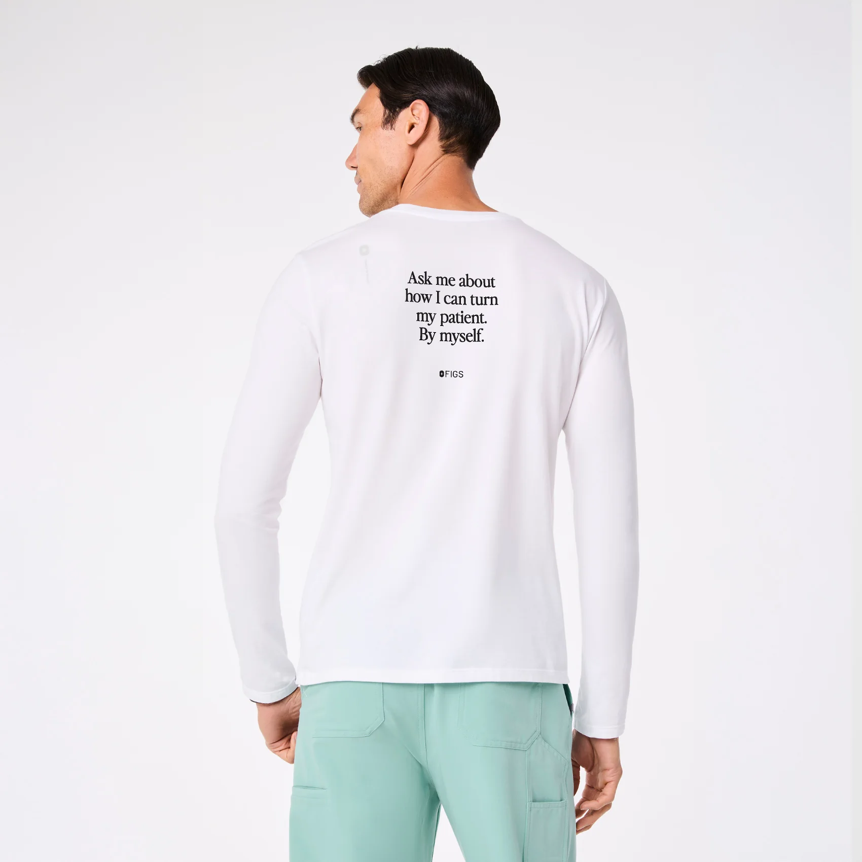 men's White Turn Patient By Myself Supersoft - Longsleeve Underscrub - Image 2