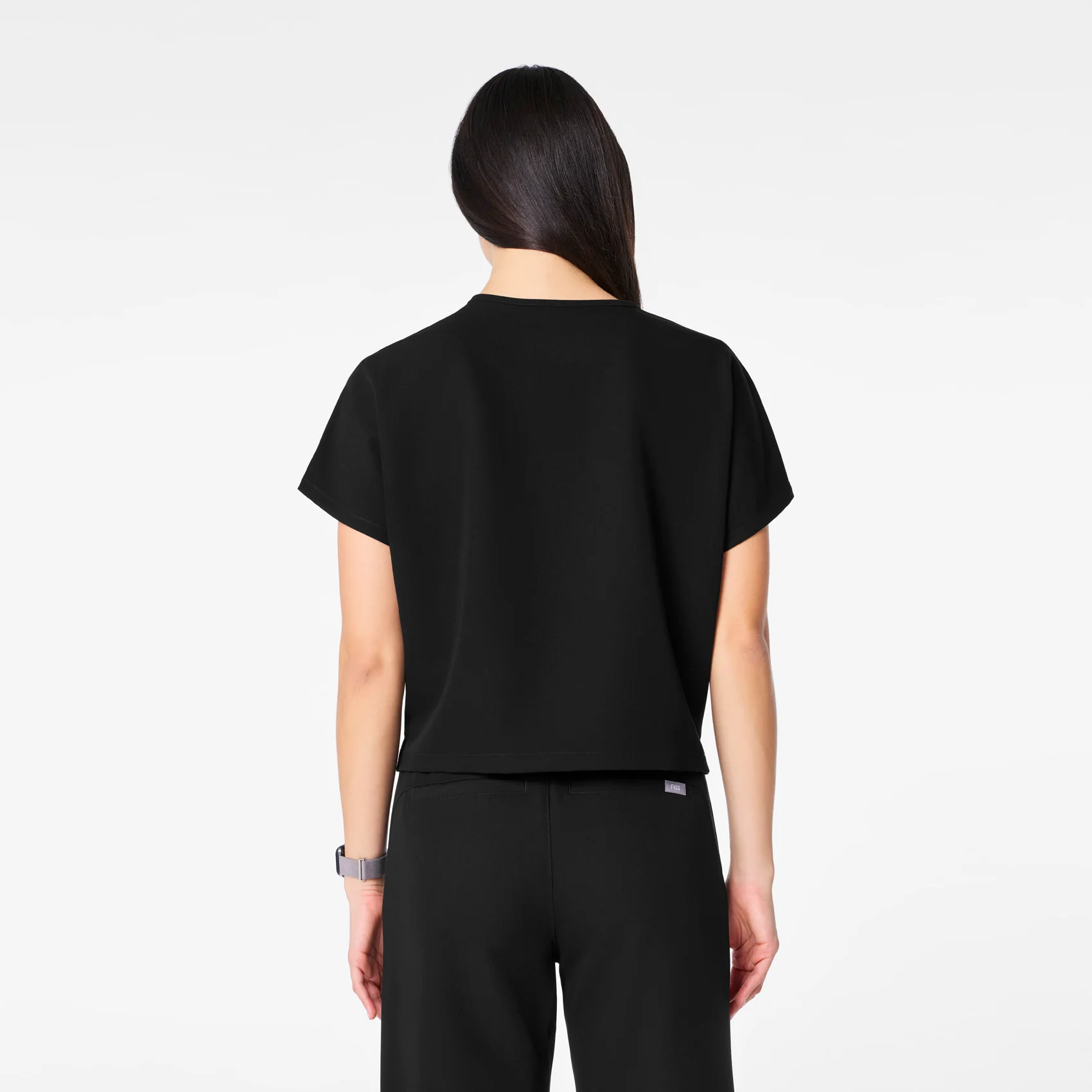 women's Black Arua Cropped V-Neck - One-Pocket Scrub Top - Image 4