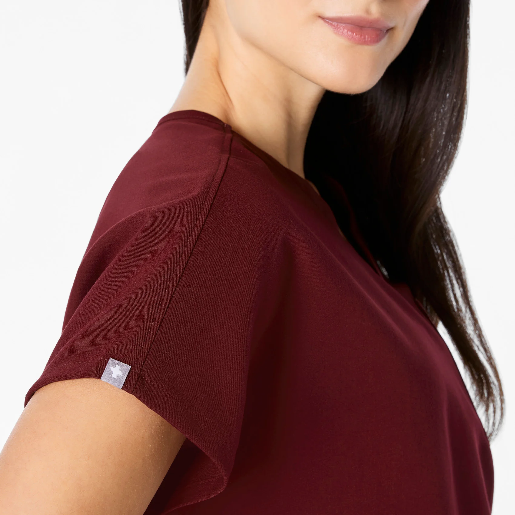 women's Burgundy Arua Cropped V-Neck - One-Pocket Scrub Top - Image 7