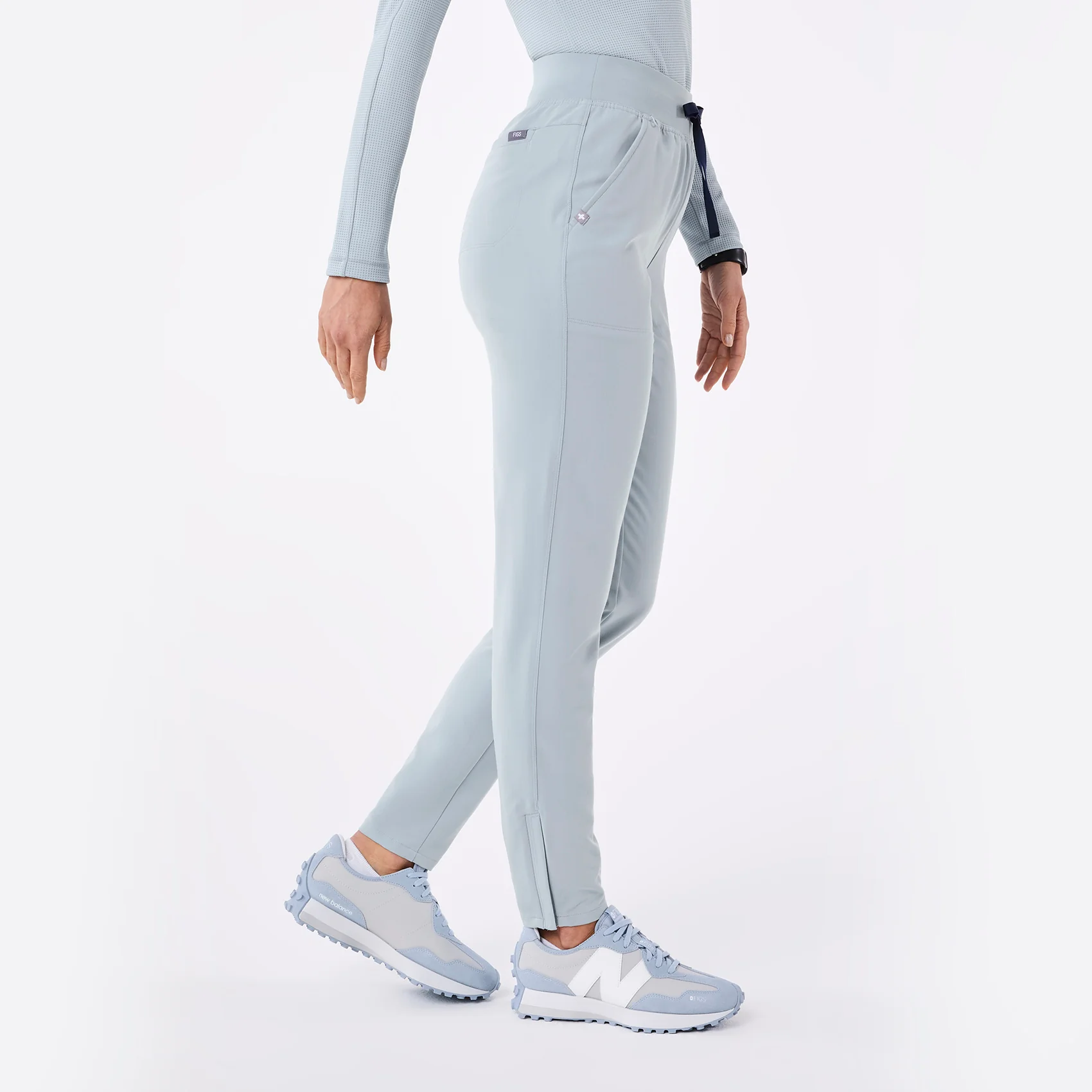 women's Dusty Blue Bristol High Waisted - Petite Slim Tapered Scrub Pants - Image 3