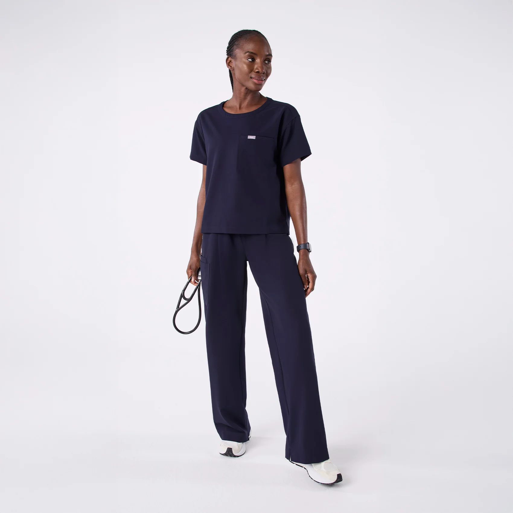 women's Navy Cabral Relaxed Crewneck - Scrub Top - Image 2