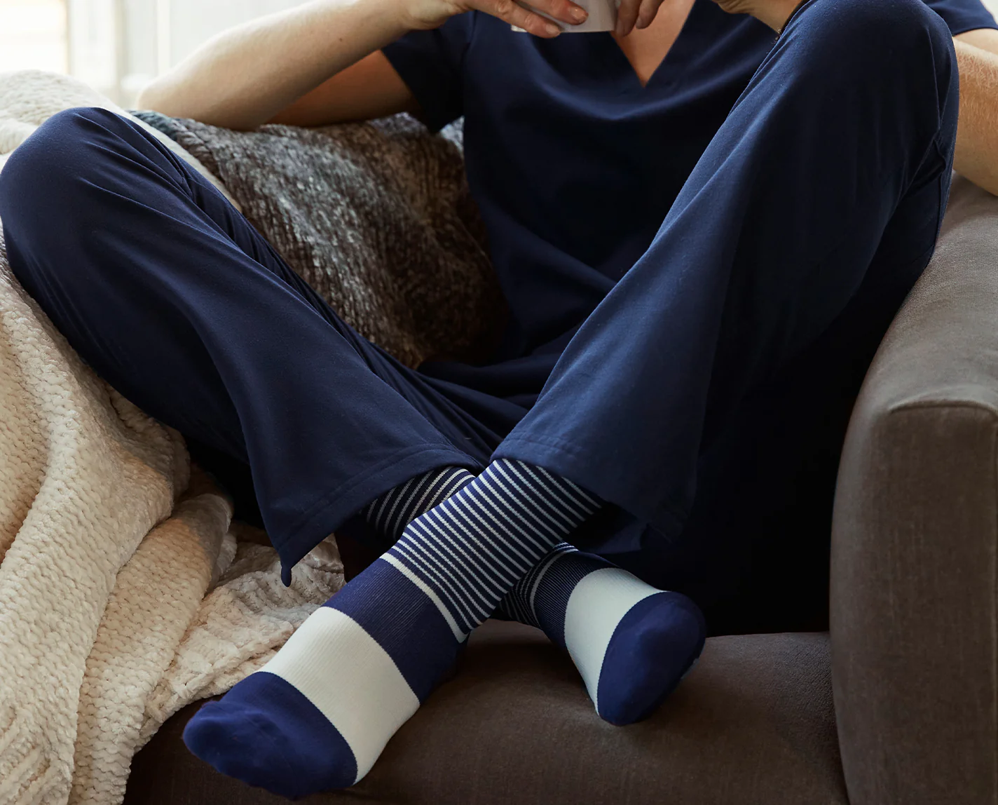 Women's Navy Double Stripe - Compression Socks - Image 4