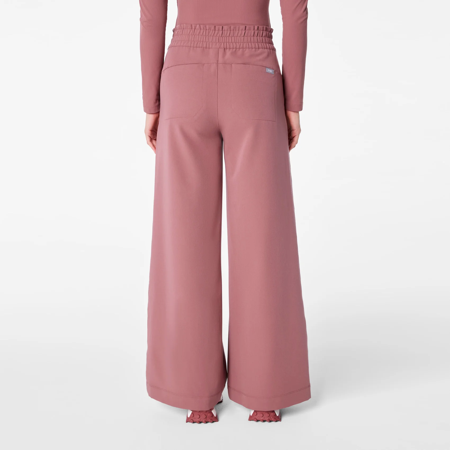 women's Mauve High Waisted Allison Ultra Wide Leg - Petite Scrub Pant - Image 4
