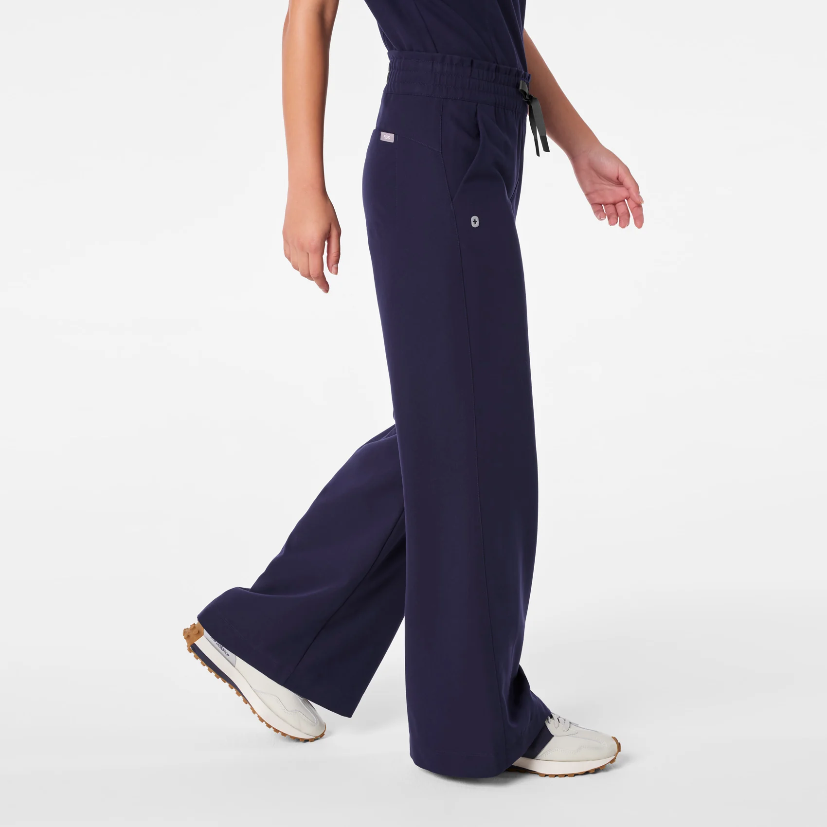 women's Navy High Waisted Allison Ultra Wide Leg - Petite Scrub Pant - Image 3