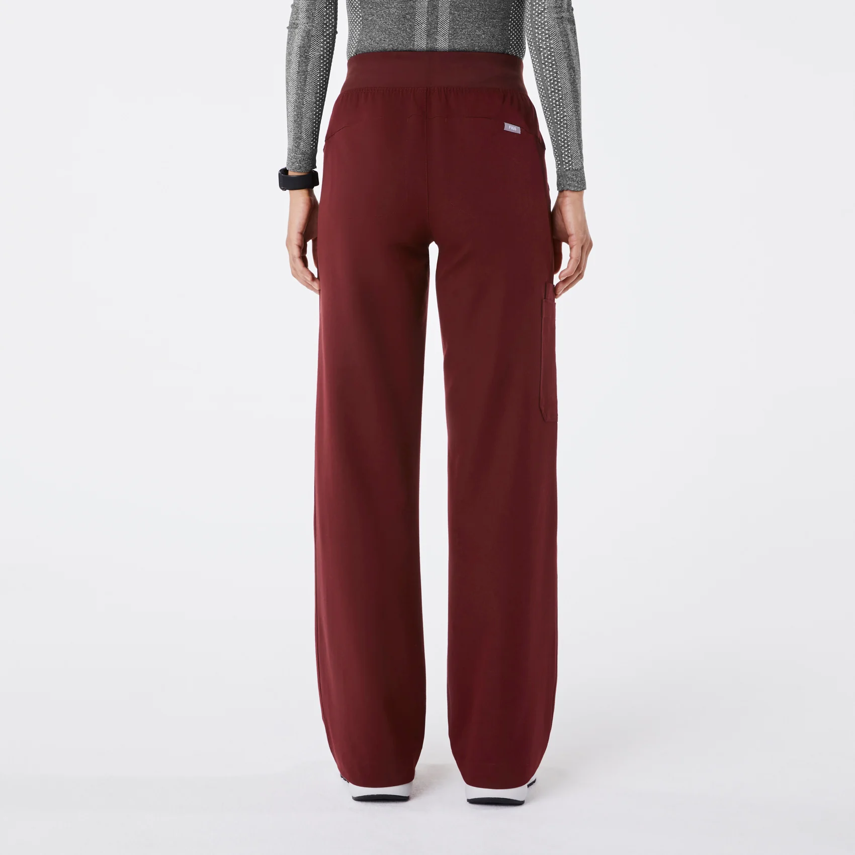 women's Burgundy High Waisted Isabel Wide Leg - Petite Scrub Pant - Image 4