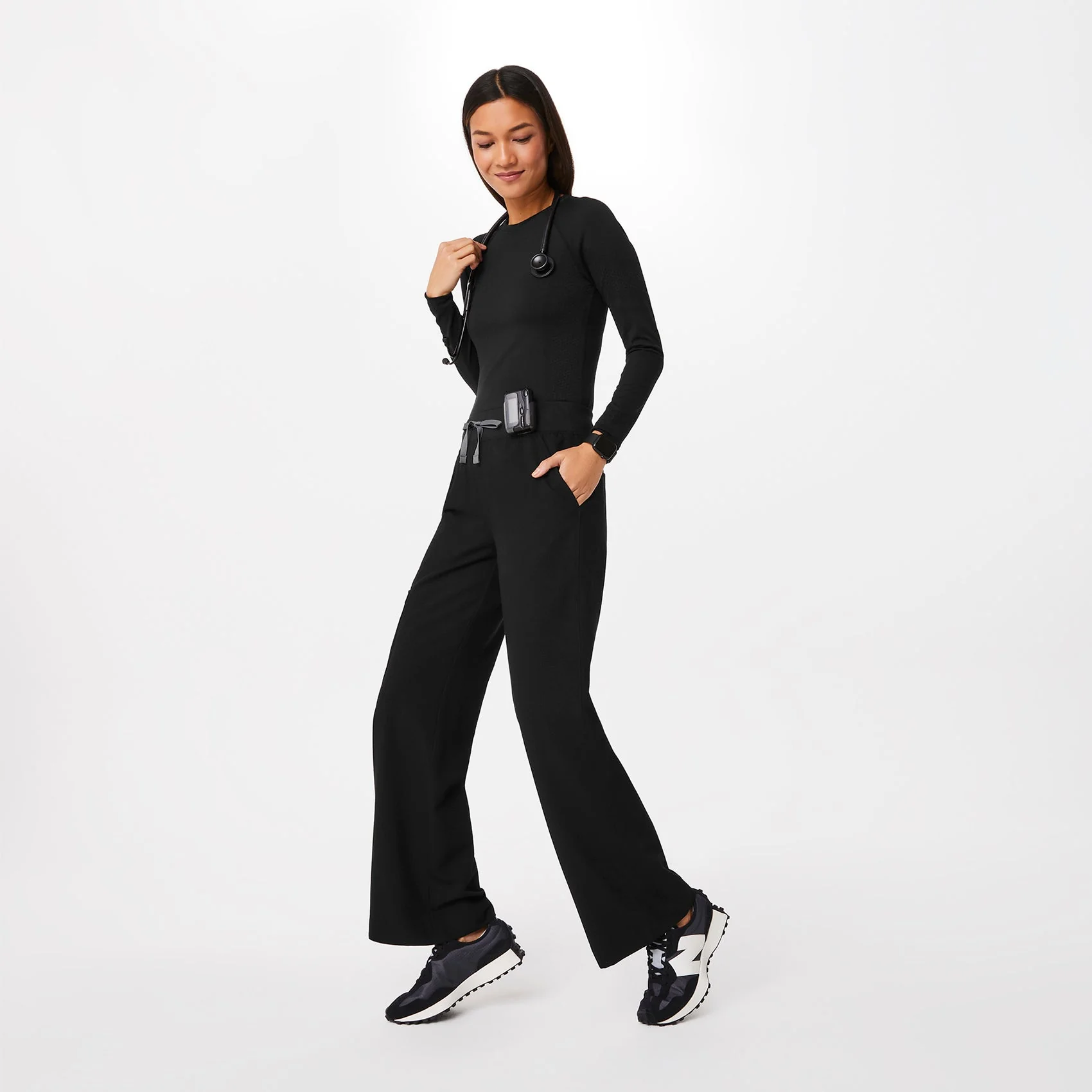 women's Black High Waisted Isabel Wide Leg - Scrub Pant - Image 8
