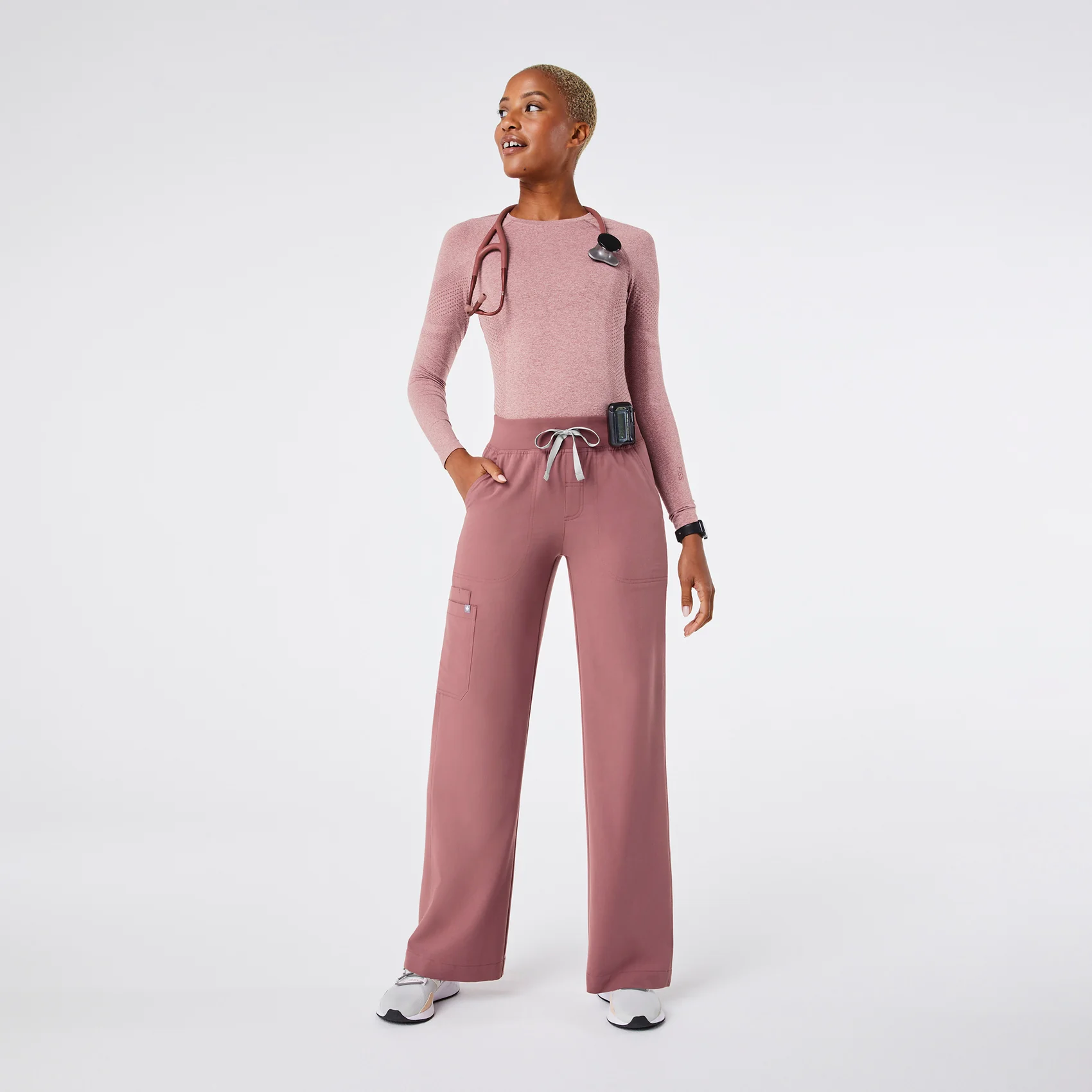 women's Mauve High Waisted Isabel Wide Leg - Tall Scrub Pant - Image 2
