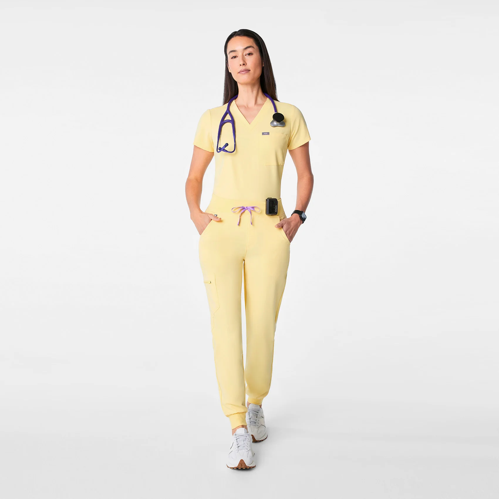 women's Butter Yellow High Waisted Zamora - Petite Jogger Scrub Pant™ - Image 2