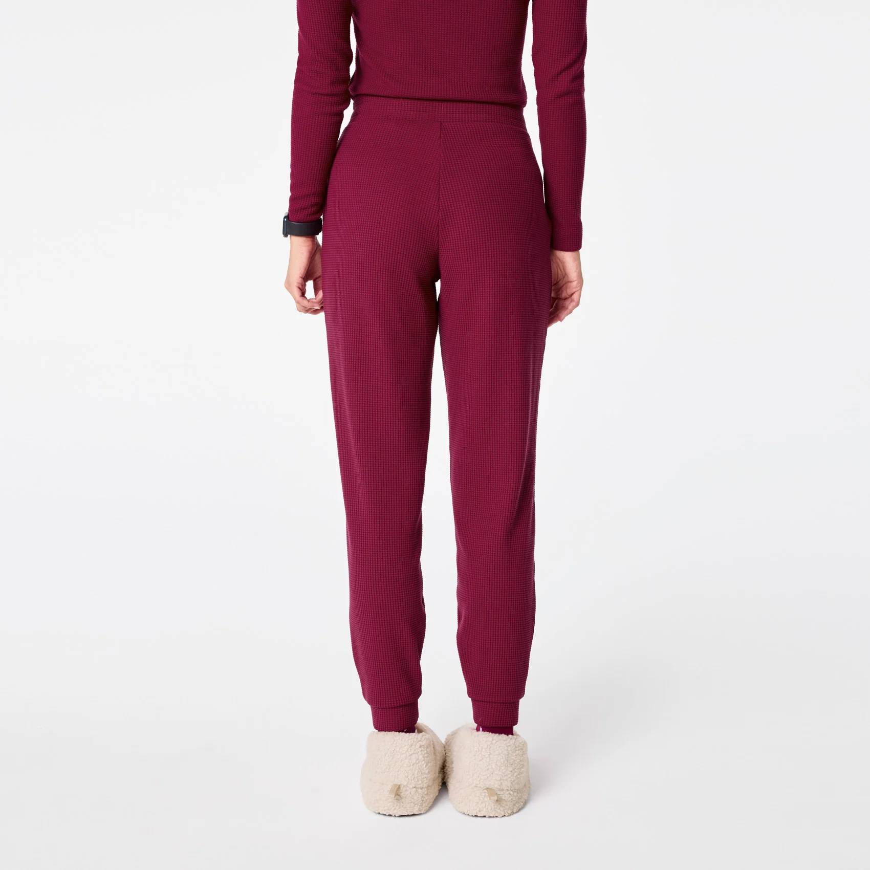 women's Deep Cranberry Off-Shift High Waisted Waffle Jogger Sweatpant™ - Image 4