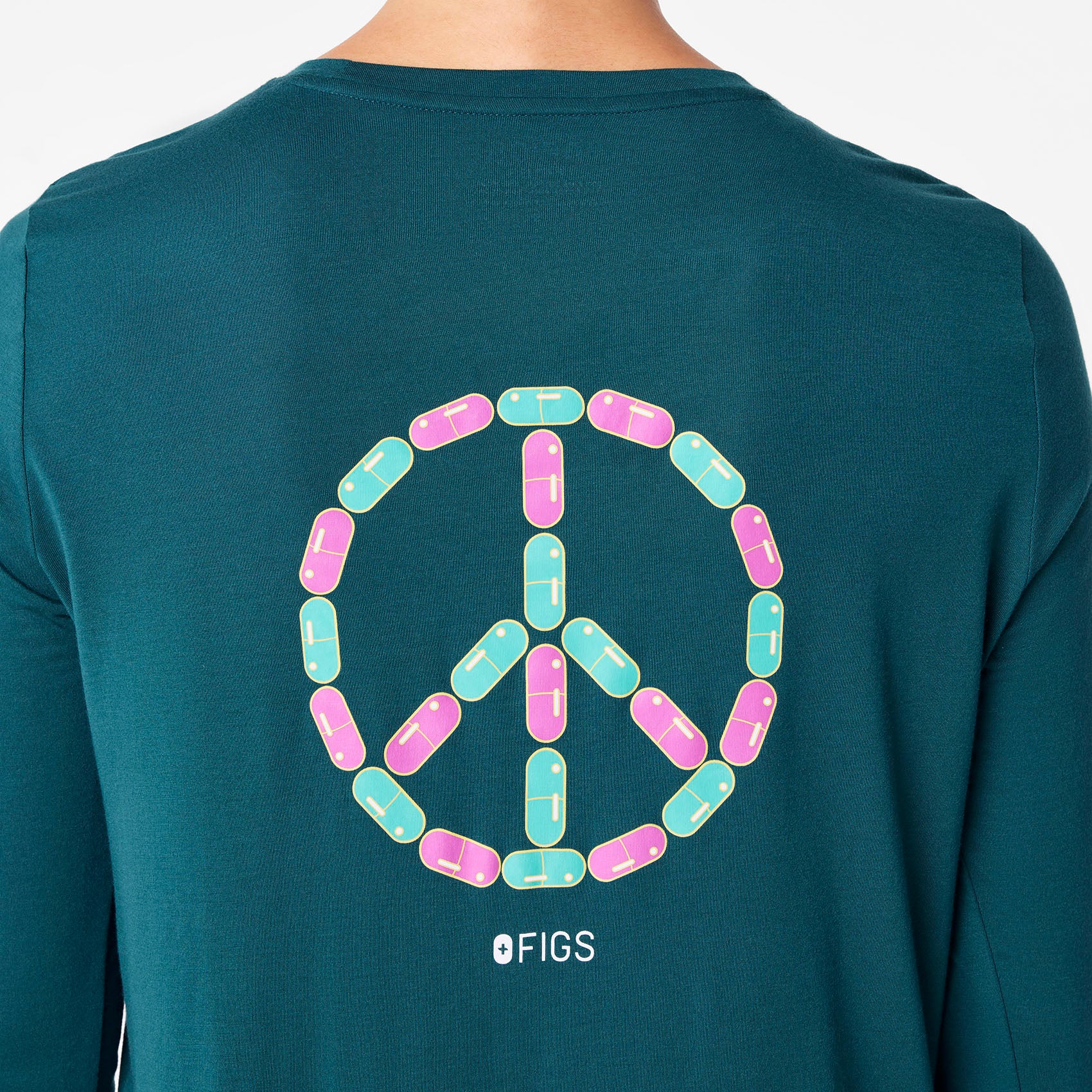 women's Caribbean Blue Peace Sign Supersoft - Longsleeve Underscrub - Image 3