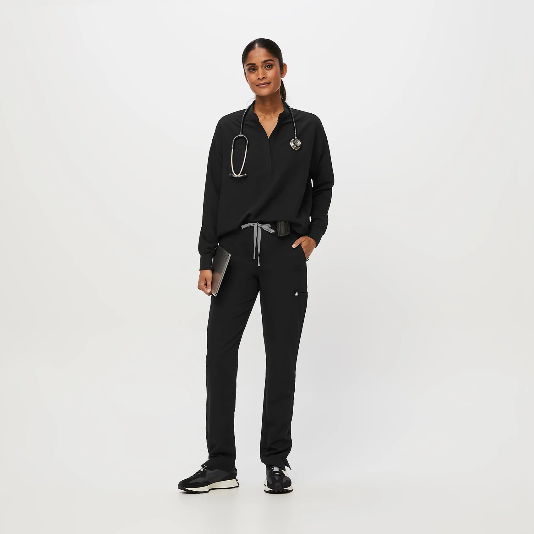 women's Black Rafaela Relaxed Longsleeve - Scrub Top - Image 2