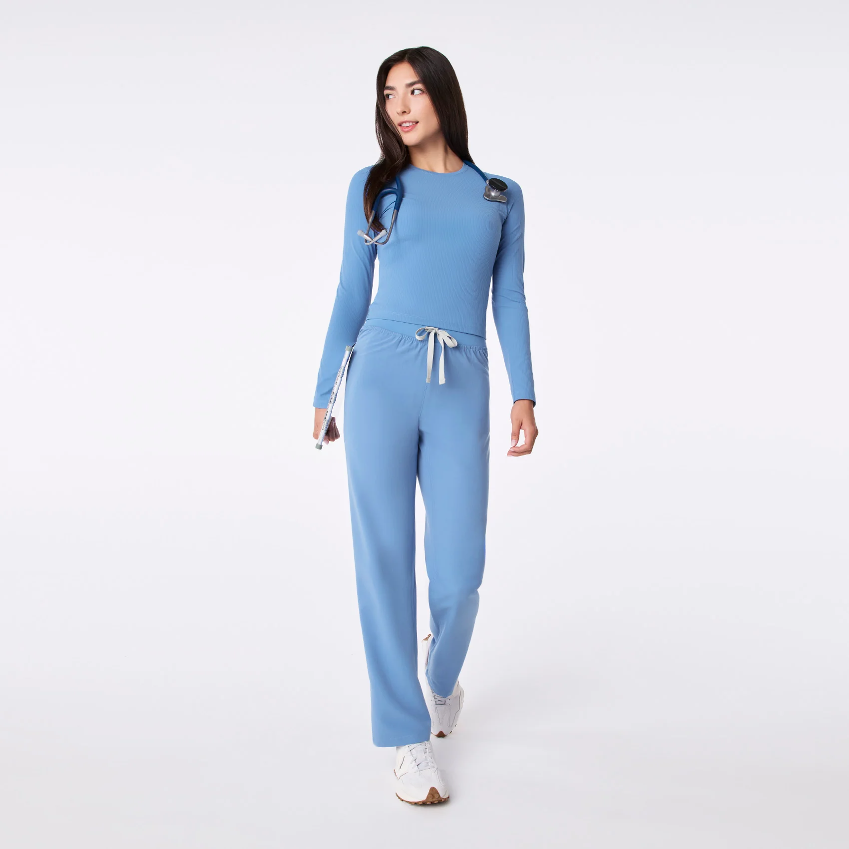 women's Ceil Blue Ribbed Cropped - Longsleeve Underscrub - Image 3