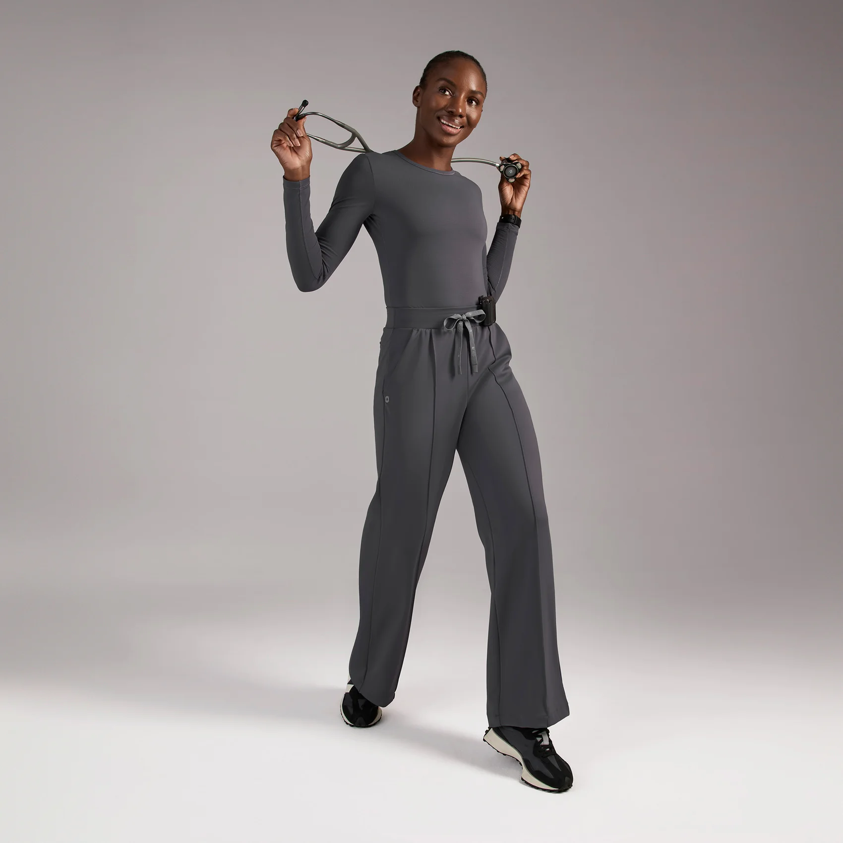 women's Charcoal High Waisted Salina FORMx Wide Leg - Petite Scrub Pant™ - Image 2