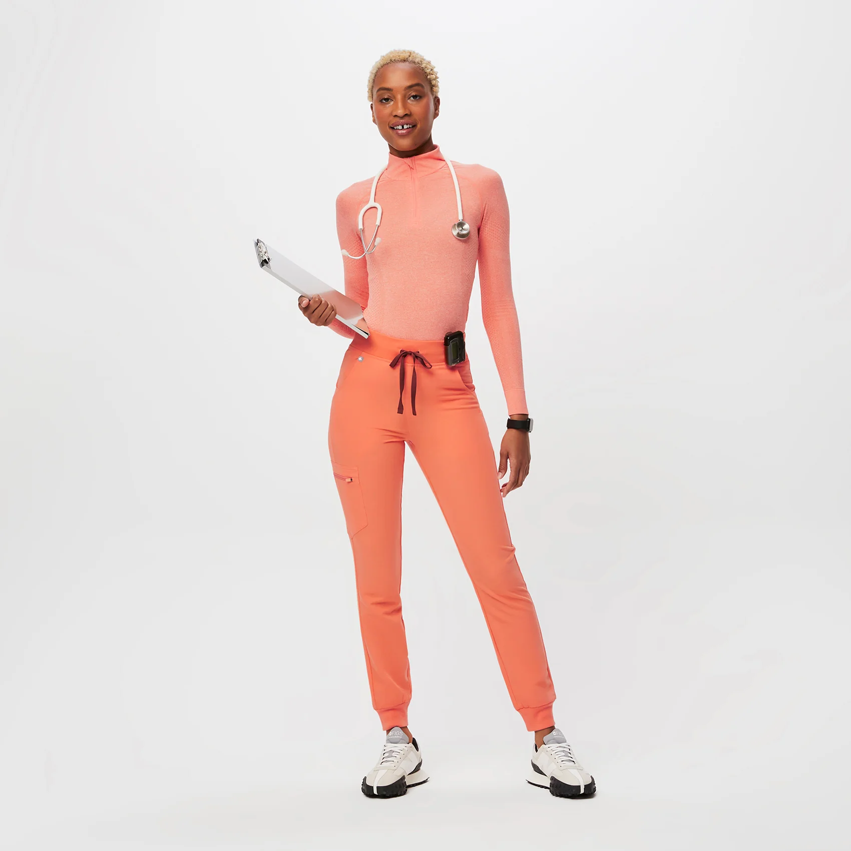 women's Heather Papaya Salta Seamless - ¼  Zip - Image 2