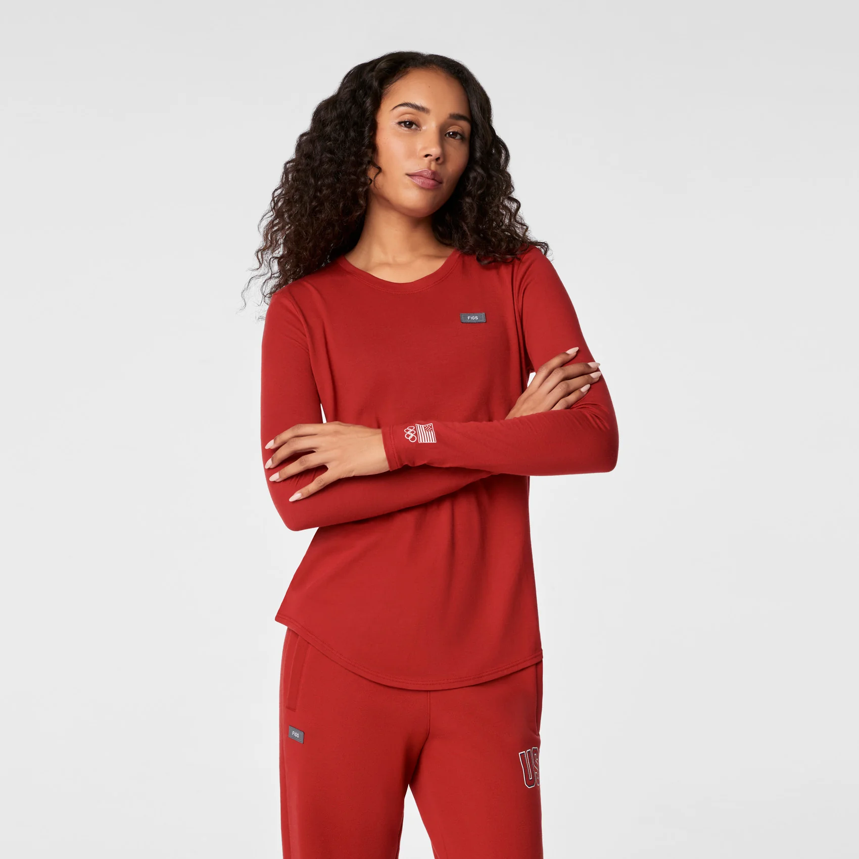 women's Team USA Red FIGS x Team USA Graphic Supersoft - Longsleeve Underscrub - Image 2