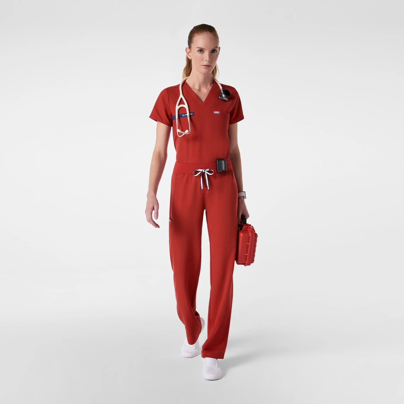 women's Team USA Red FIGS x Team USA High Waisted Wide Leg - Tall Scrub Pant - Image 2