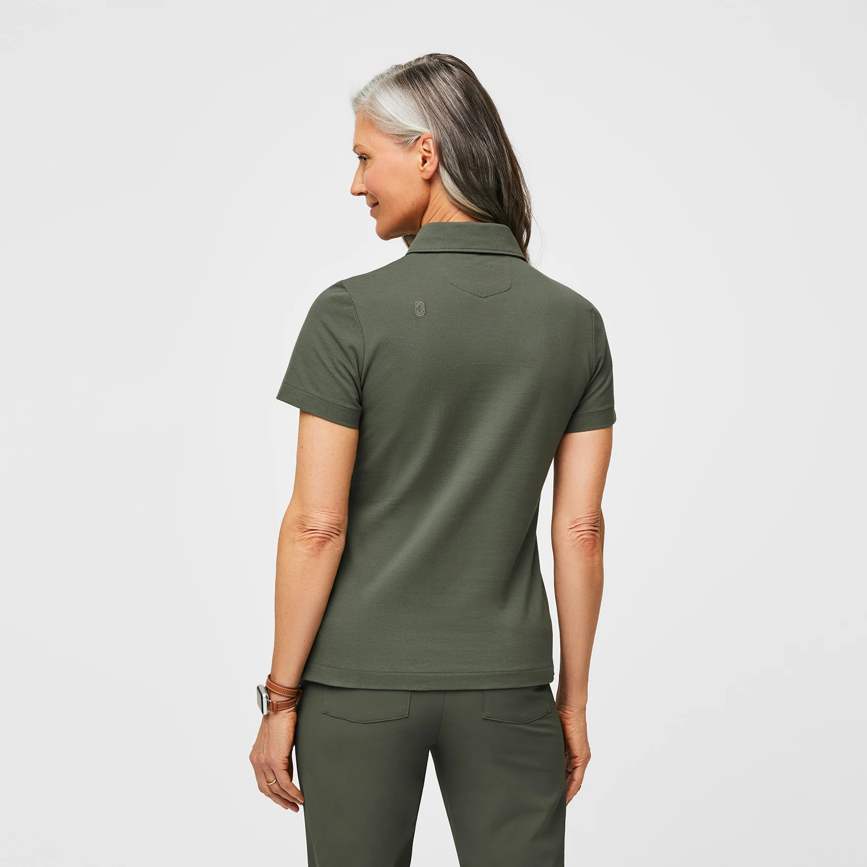 women's Washed Olive FIGSPRO™ Pique - Shortsleeve Scrubpolo™ - Image 4