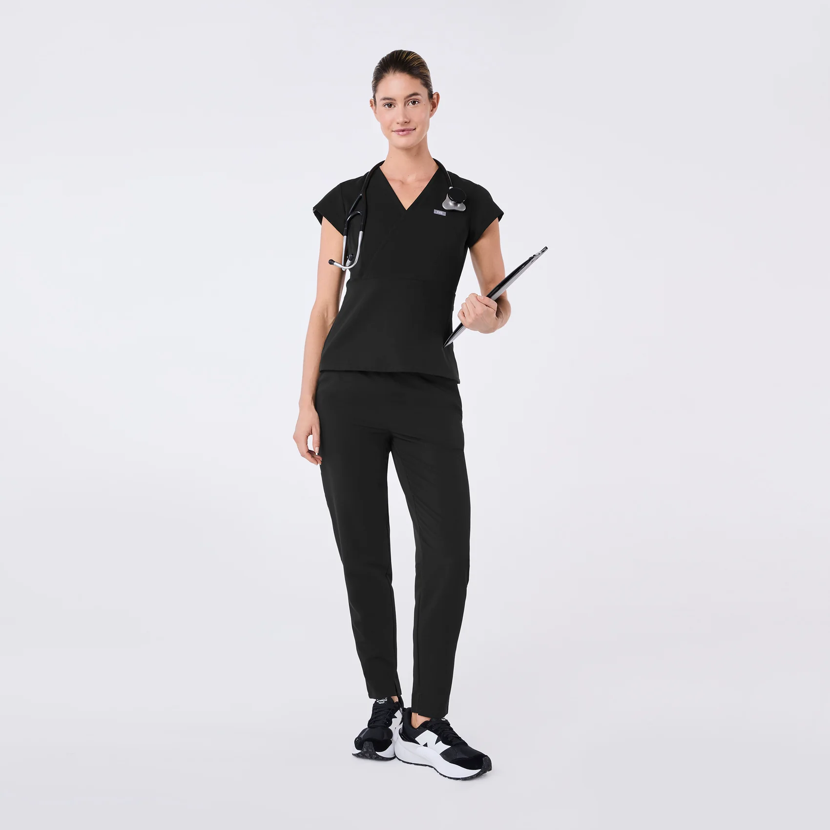 women's Black Tivoli Slim Surplice Peplum - Scrub Top - Image 2