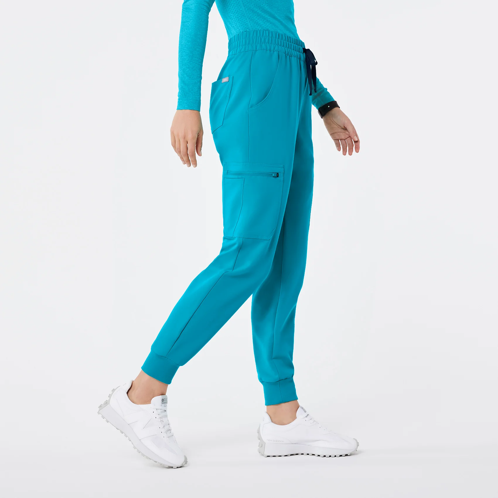 women's Teal High Waisted Uman Relaxed - Tall Jogger Scrub Pant - Image 3