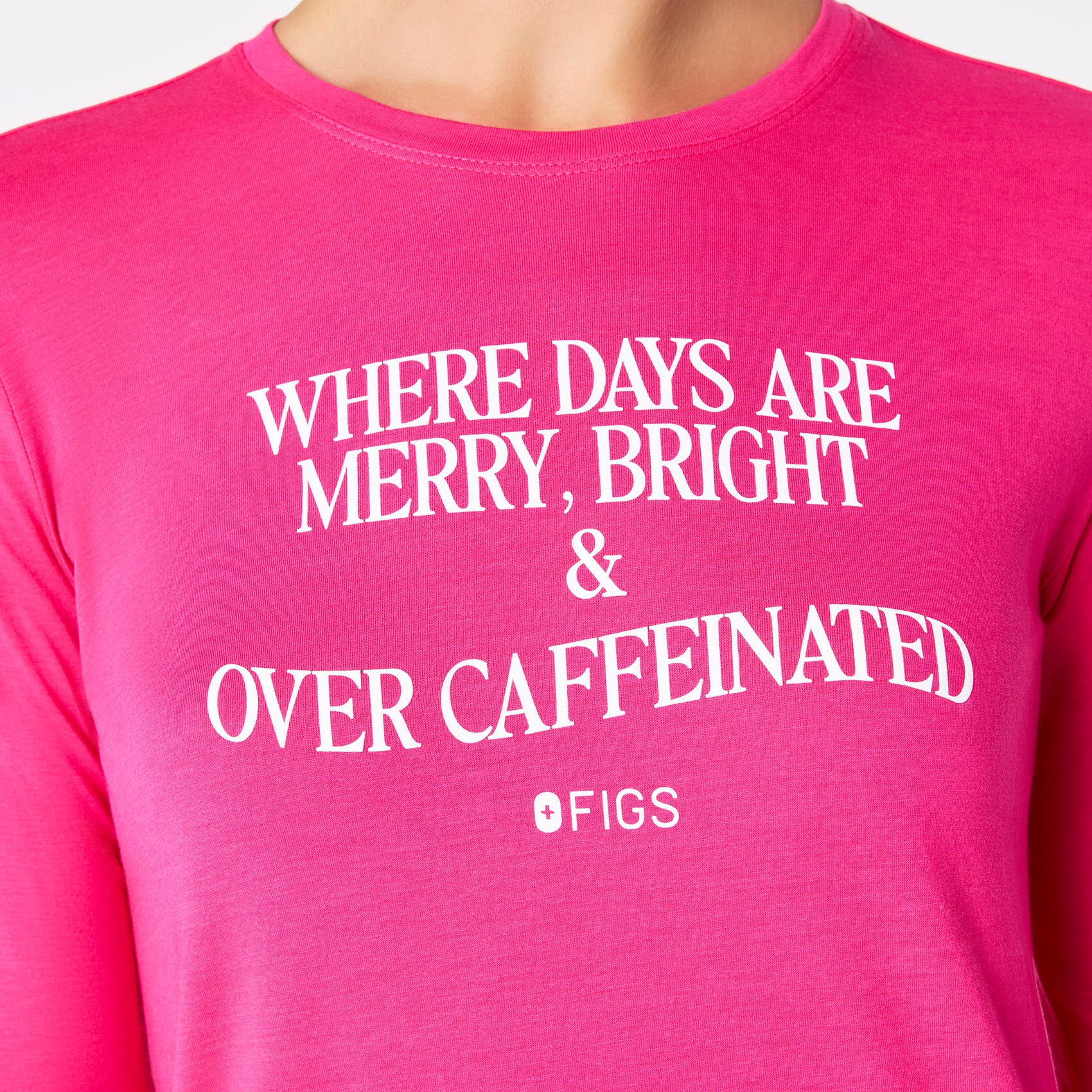 women's Shocking Pink Where Days Are Merry, Bright, and Overcaffeinated Supersoft - Longsleeve Underscrub - Image 2