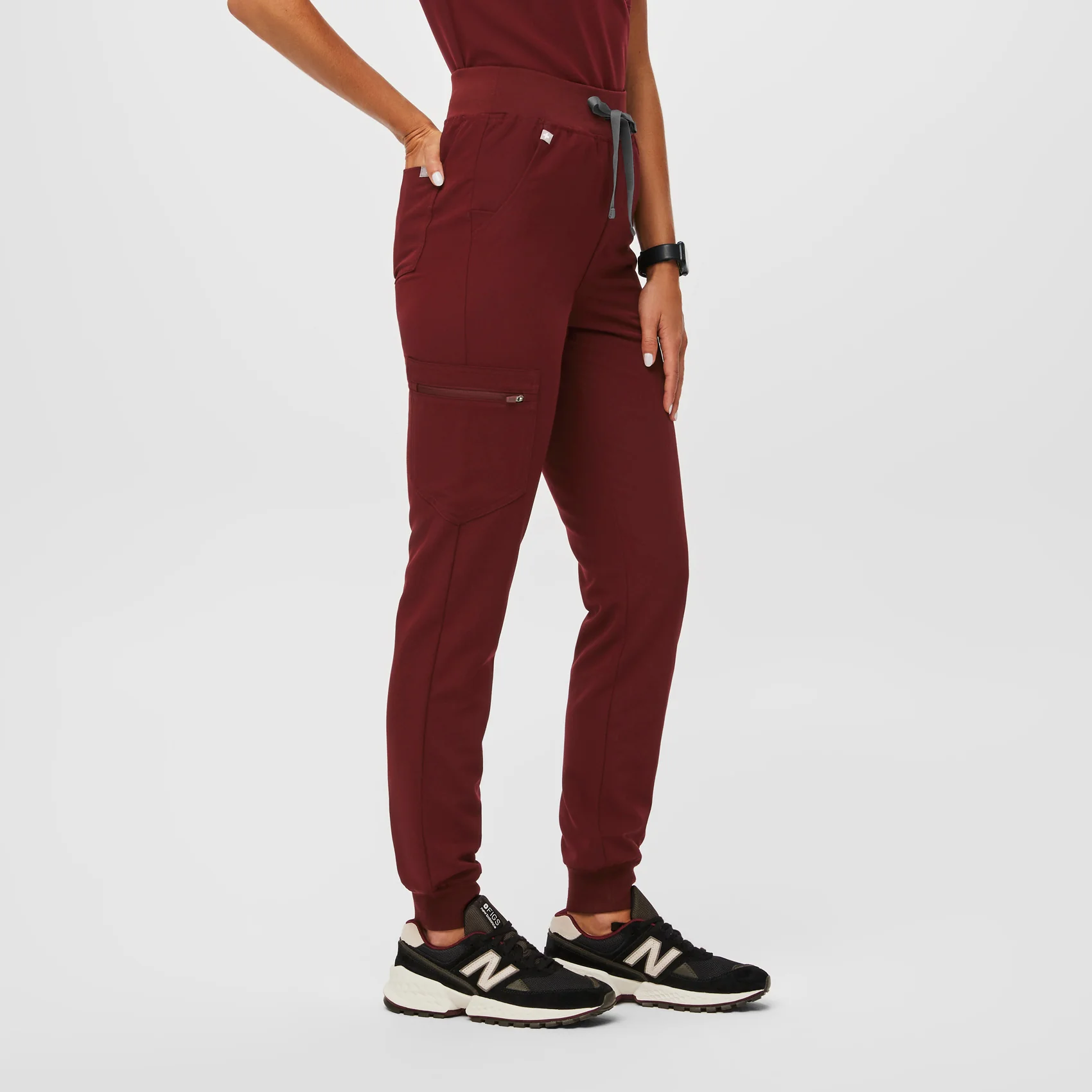 women's Burgundy Zamora™ High Waisted - Petite Jogger Scrub Pants - Image 3